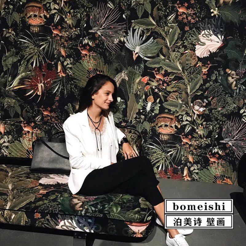 意式复古轻奢动物壁纸客厅卧室背景墙纸现代法式酒店民宿艺术墙布
