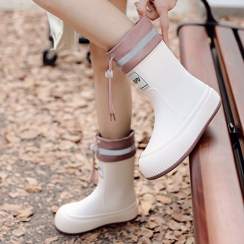 防水束口雨鞋女款时尚外穿中筒雨靴新款网红N轻便水鞋防滑软底胶
