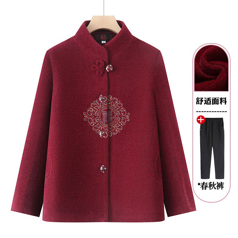 中老年人女装妈妈装秋装外套奶奶春秋款喜庆毛呢上衣服老太太新款