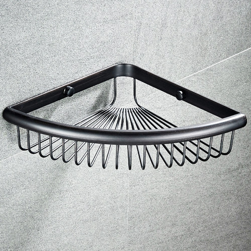 免打孔全铜卫生间浴室三角篮三角置物架壁挂墙角厕所洗手间黑色