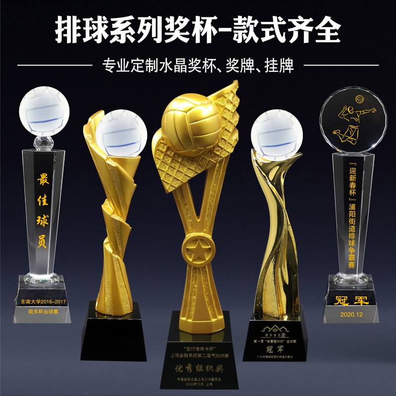 排球奖杯水晶奖杯现货定做气排球奖杯比赛金银铜奖杯水晶定制刻字