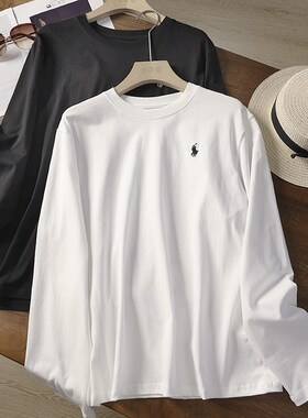 华子家 长袖t恤女秋季小马刺绣慵懒宽松休闲打底衫白色上衣40611