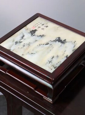 大红酸枝正方形盆景花瓶底座红木嵌云H石实木装饰底座文玩木雕摆