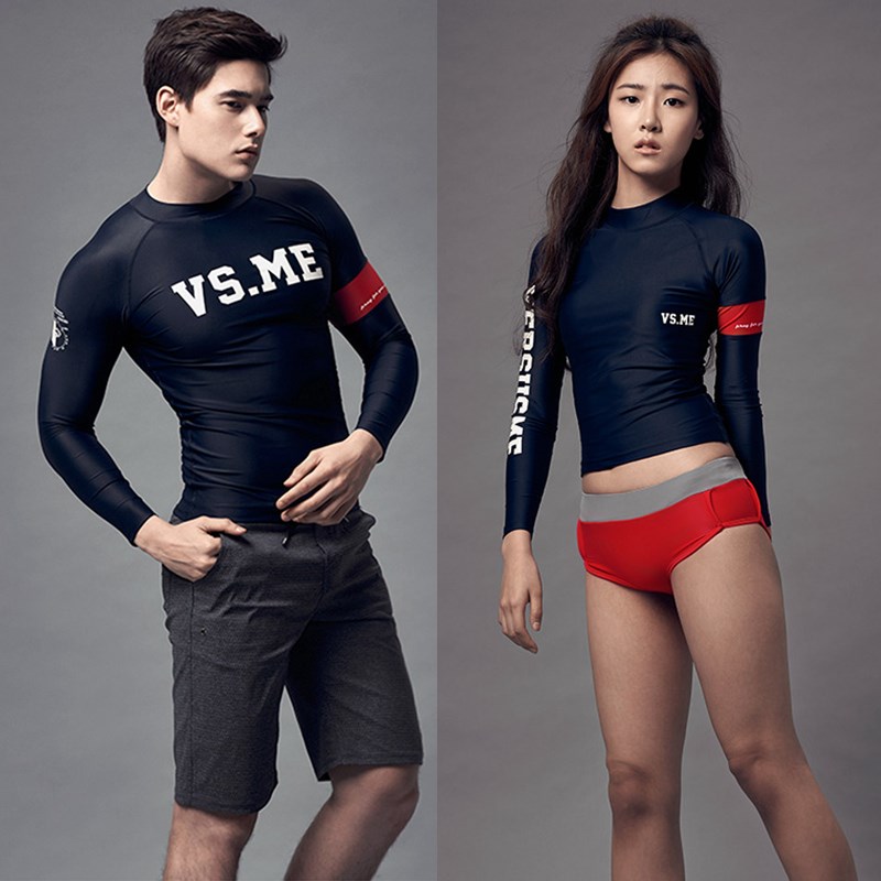 韩国情侣潜水服男女分体长袖游泳衣防晒保守遮肚显瘦水母衣冲浪服