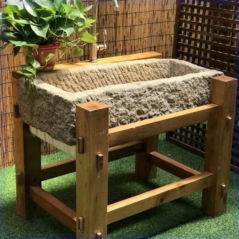 户外庭院石槽墩布池石盆水槽老牛槽马槽猪槽O鱼缸洗手盆阳台洗手