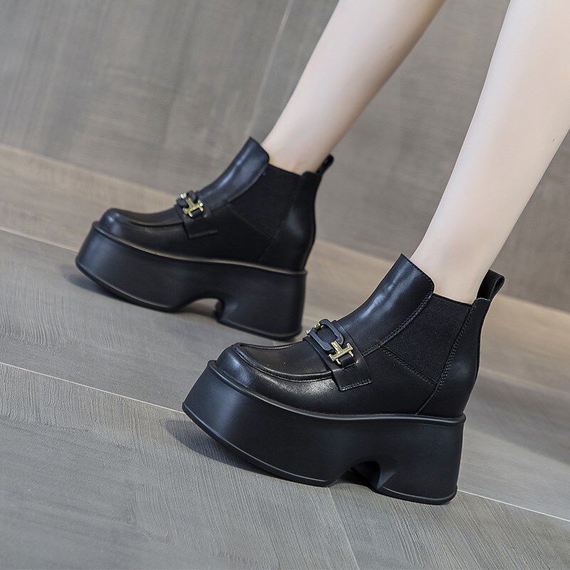 欧货超高b跟短靴女厚底小个子短款内增高马丁靴英伦风白色显高单