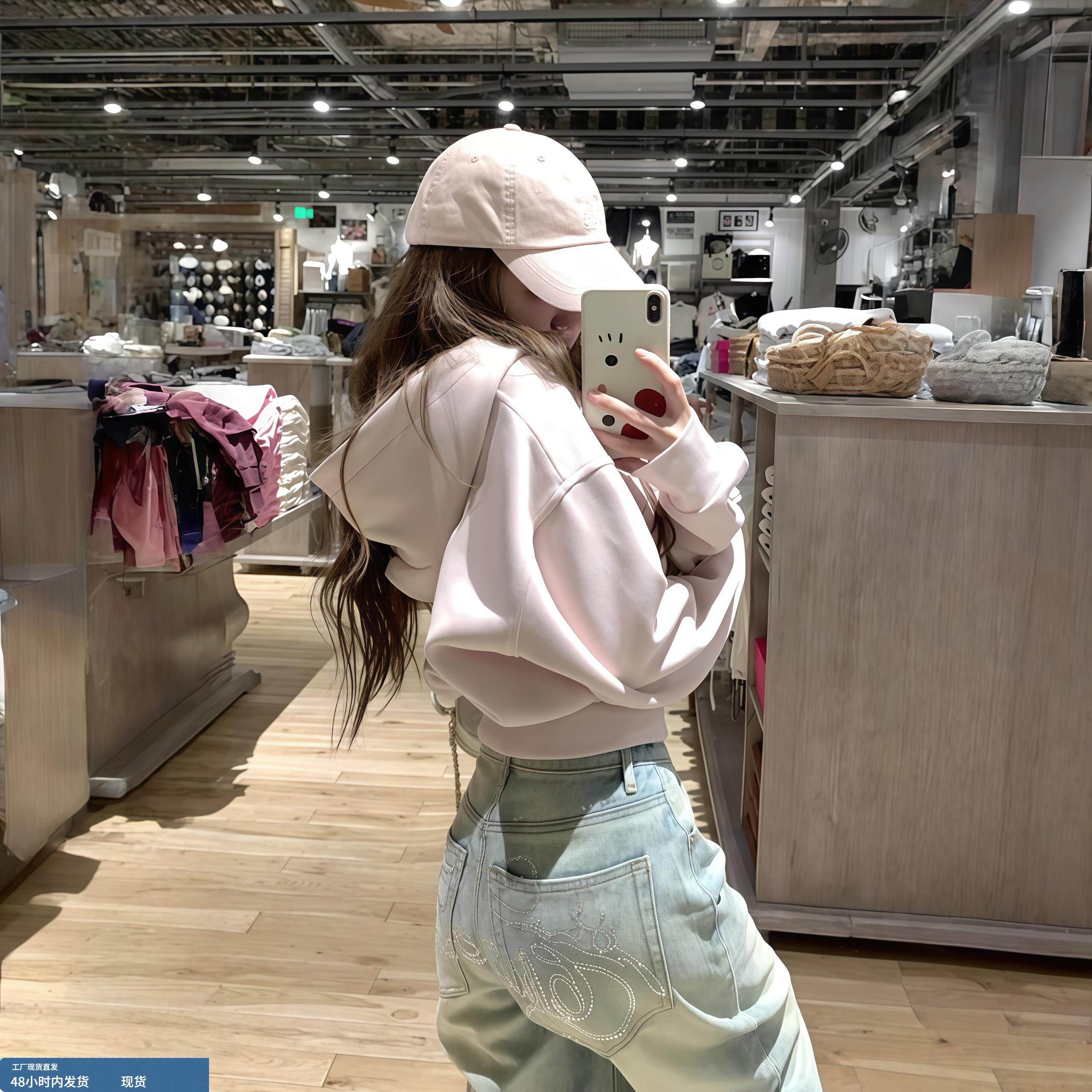 甜美风宽松休闲连帽卫衣外套女秋季新款高腰显瘦烫钻牛仔裤子套装