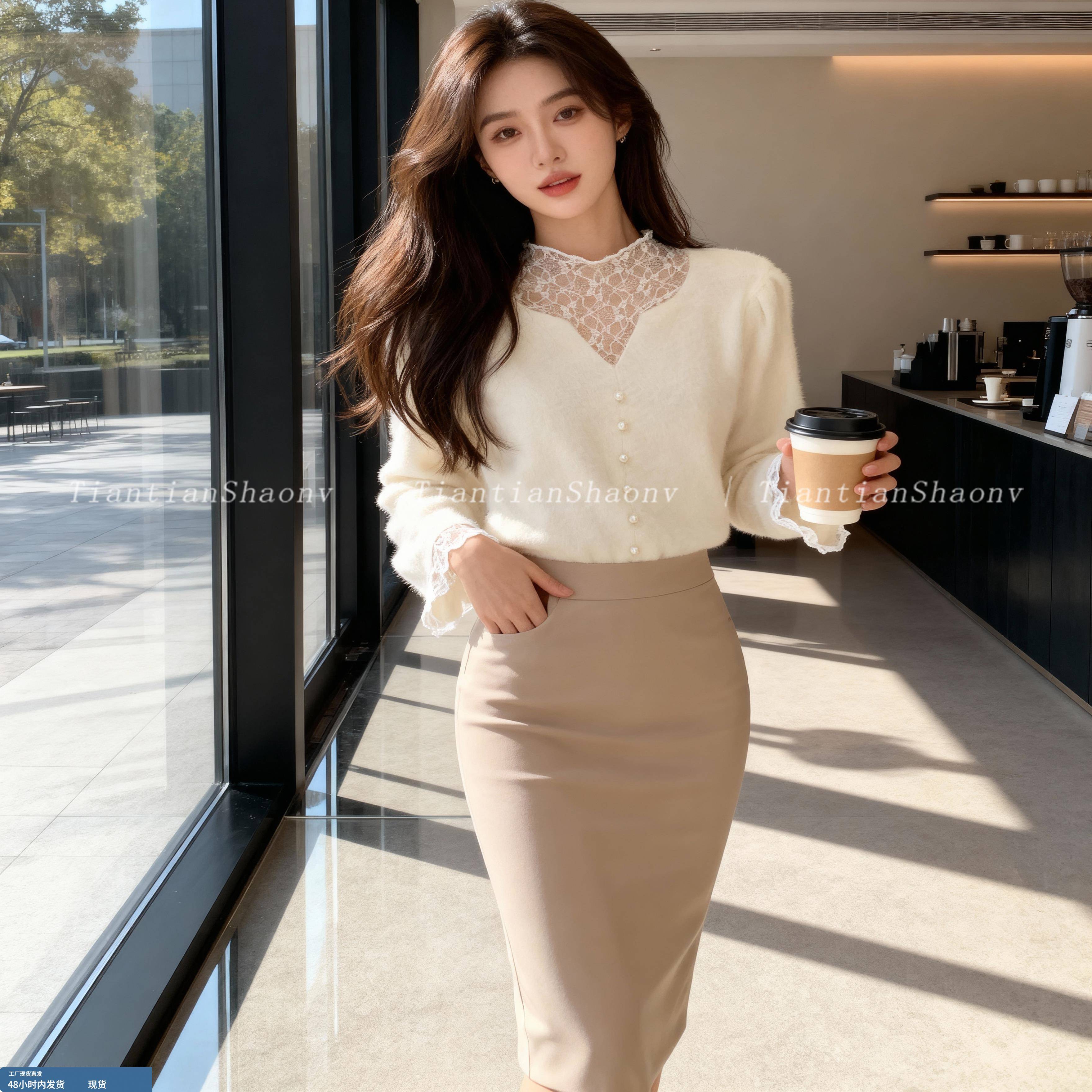 自留款推荐~纯欲风蕾丝拼接针织衫女冬季新款高级感气质内搭上衣