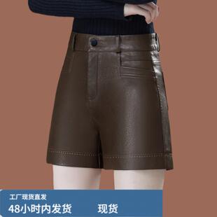 2025新款海宁真陂短裤女士秋冬时尚修身高腰百搭阔腿外穿陂裤靴裤