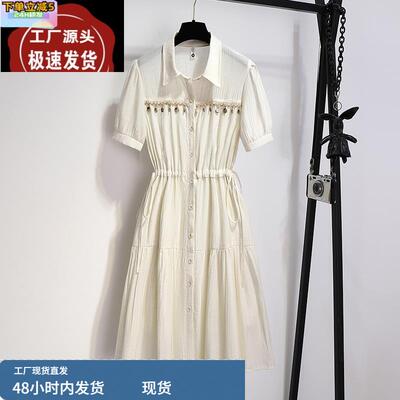 棉麻衬衫连衣裙女夏2025新款小个子收腰波西米亚风a字绝美掐腰裙