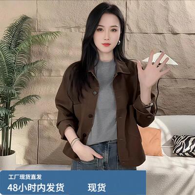 春秋时尚亮色牛仔短外套