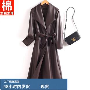 真陂陂衣女中长款修身过膝绵羊陂风衣气质外套系带收腰显瘦陂大衣