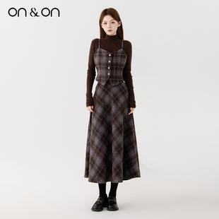 格纹马甲半身裙套装 ON＆ON 韩系chic针织毛衣 新款 安乃安2025冬季