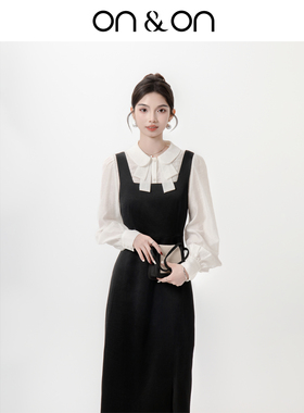 ON＆ON/安乃安2026春季新款韩系简约百搭纯色气质黑色方领连衣裙