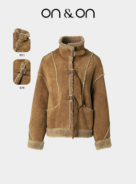 ON＆ON/安乃安2025冬季新款韩系复古羊羔毛皮毛一体麂皮绒短外套