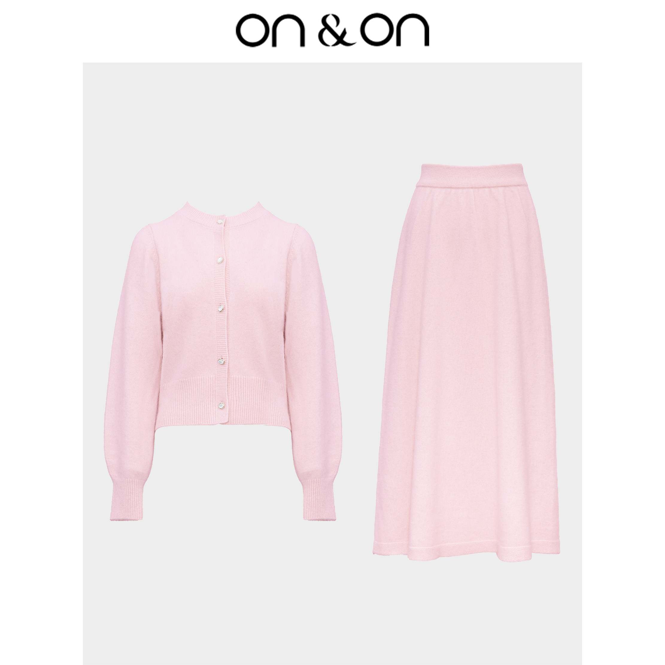 ON＆ON/安乃安2025冬季新款韩系时尚温柔风圆领针织开衫+半
