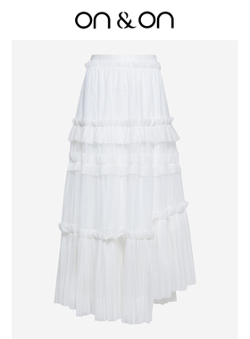 ON＆ON/安乃安2026春季新款设计感不规则压褶时尚网纱长款半身裙