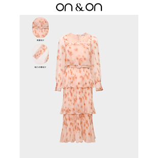 蛋糕连衣裙 甜美气质荷叶边压褶修身 ON＆ON 安乃安2025秋冬新款