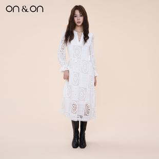 25秋冬新款 游牧风 纯棉波西米亚镂空钩花连衣裙 安乃安 ON＆ON