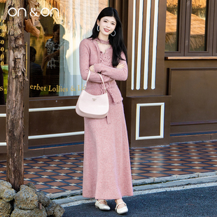 韩系立体山茶花系带气质显瘦针织套装 新款 安乃安2025冬季 ON＆ON