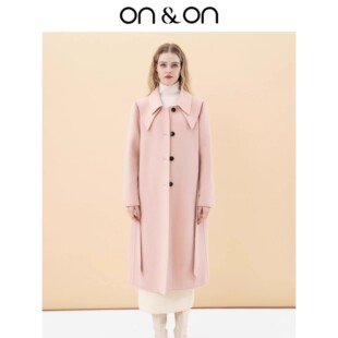 双面毛呢双层领宽松百搭气质收腰长款 新款 大衣 安乃安冬季 ON＆ON