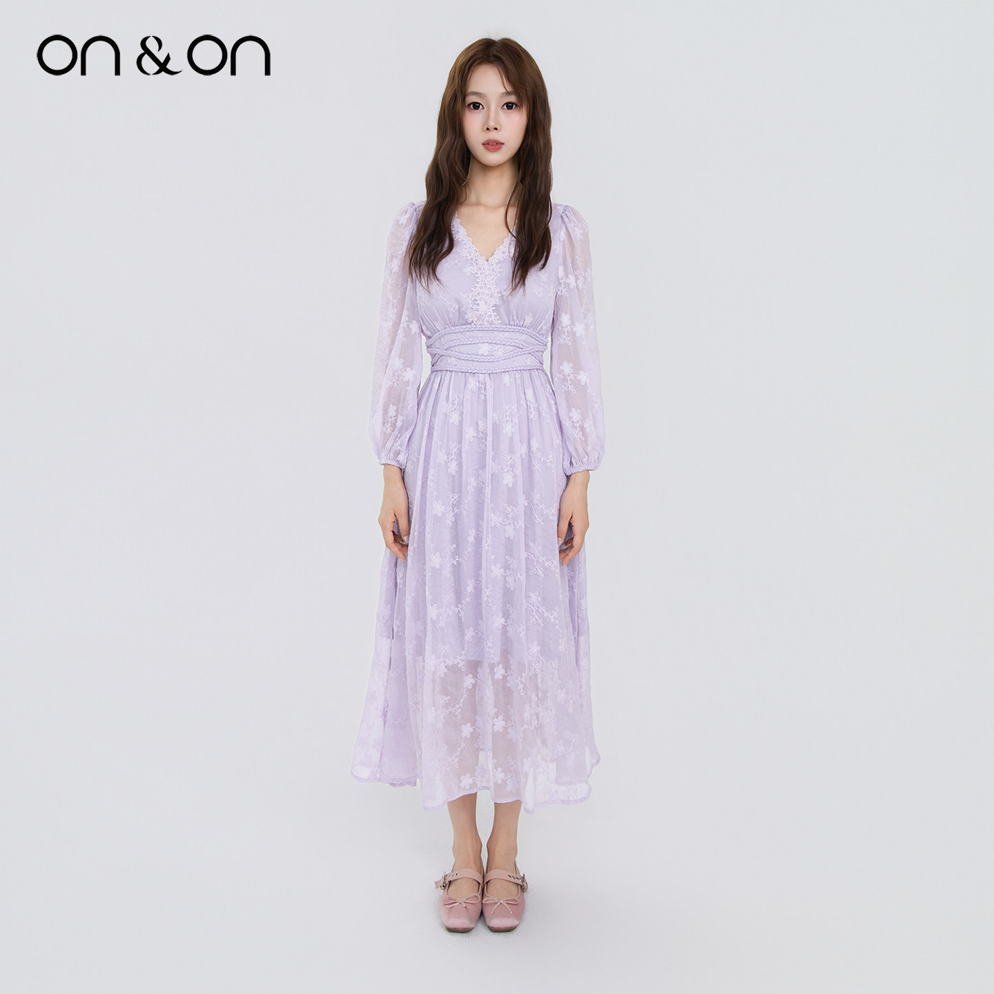 ON＆ON/安乃安2025冬季新款法式V领显瘦气质优雅浪漫紫收腰连衣裙,女装/女士精品,连衣裙,淘宝优惠券,粉丝福利购,淘宝优惠卷