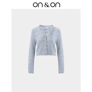 韩系V领单排扣亲肤针织镂空钩花开衫 新款 女 安乃安2025秋季 ON＆ON