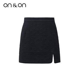 时尚 新款 斜开叉A字摆高腰爱心提花高腰半裙 安乃安2025秋季 ON＆ON