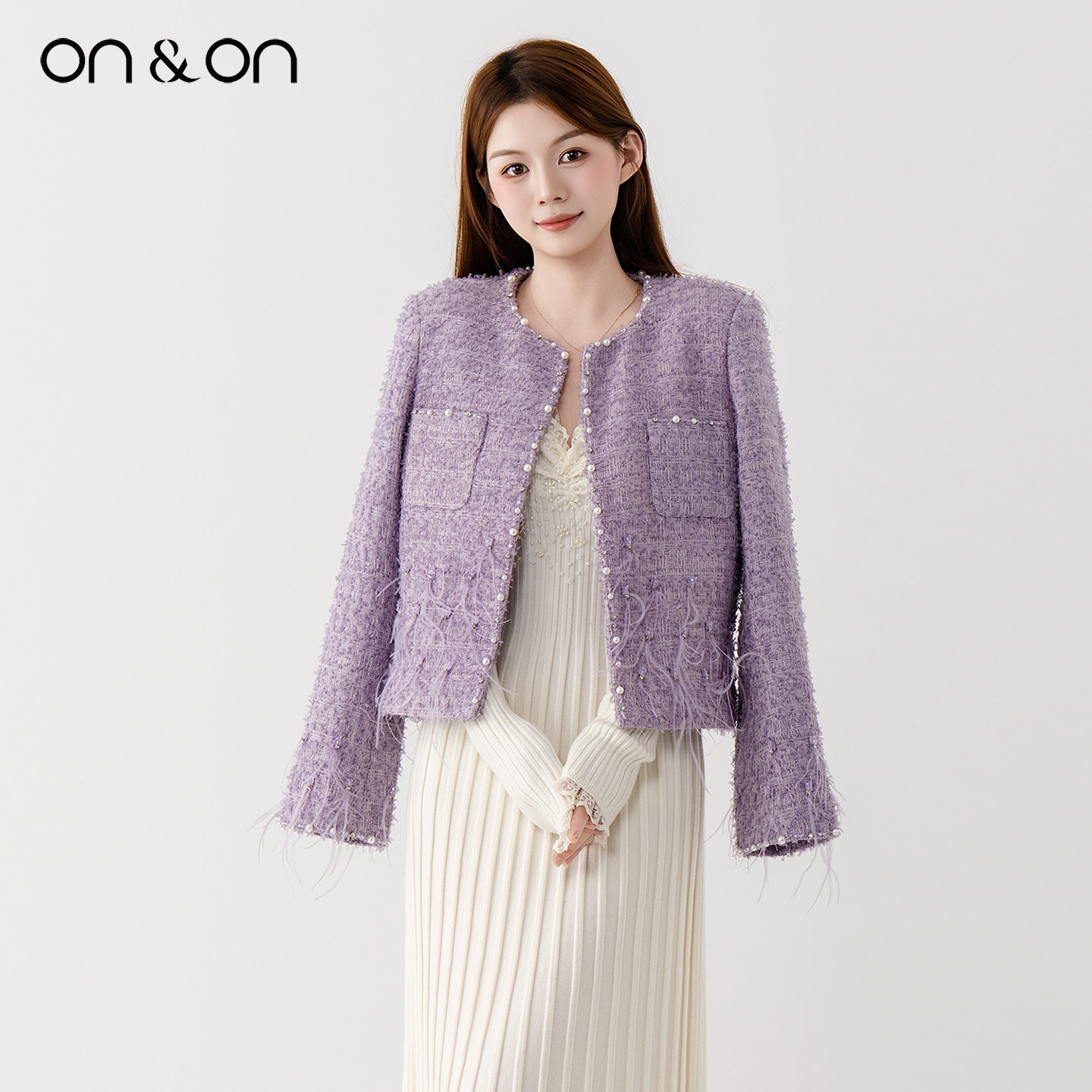 ON＆ON/安乃安2025冬季新款法式手工钉珠时尚轻奢复古小香风