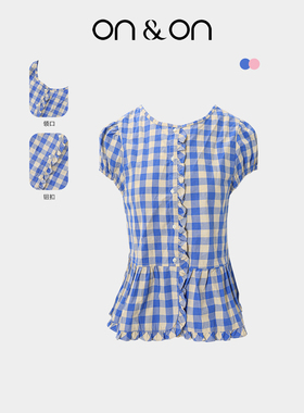 ON＆ON/安乃安2026春夏新款韩系100%棉甜美减龄文艺气质格纹小衫