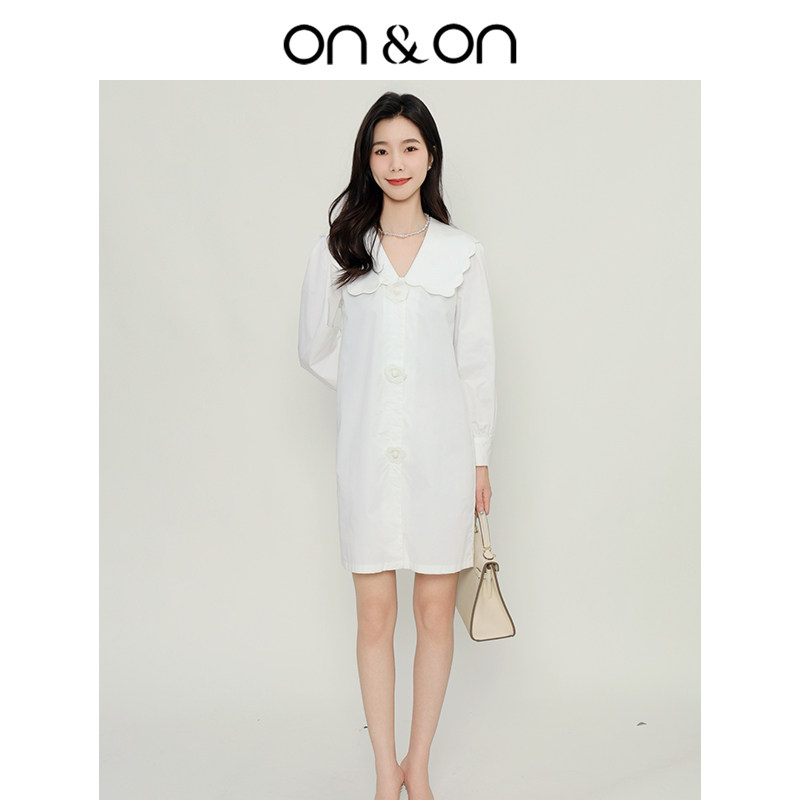 ON＆ON/安乃安2025夏季新款荷叶边娃娃领山茶花小个子女连衣