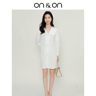 荷叶边娃娃领山茶花小个子女连衣裙 新款 ON＆ON 安乃安2025夏季