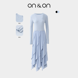 显瘦不规则感拼接连衣裙 韩系气质修身 ON＆ON 安乃安2026早春新款