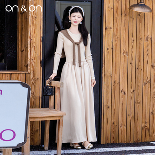 简约修身 ON＆ON 韩系圆领气质时尚 新款 拼接连衣裙 安乃安2025冬季