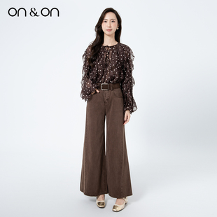 安乃安 韩系美拉德咖调高腰阔腿牛仔裤 流光 新款 25冬季 ON＆ON