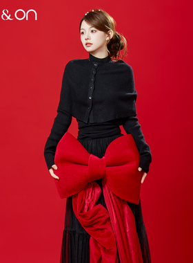 ON＆ON/安乃安2025冬季新款韩系时尚简约百搭针织毛衣+排扣披肩女