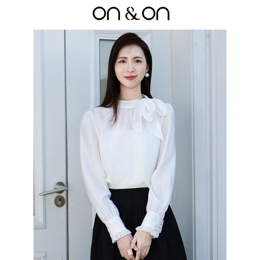 ON＆ON/安乃安2025冬季韩系气质高级感系带蝴蝶结流光风衬衫