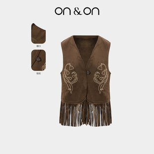 25秋冬新款 琥珀游牧风 西部游牧流苏麂皮绒马甲 安乃安 ON＆ON