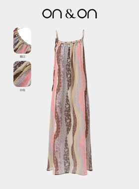 ON＆ON/安乃安【游牧风】25夏季新款钉珠系带收腰度假吊带连衣裙