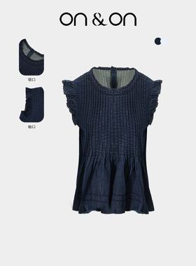 ON＆ON/安乃安2026春夏新款韩系木耳边圆领气质掐腰小飞袖小衫