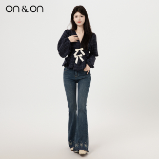 弹力收腰蝴蝶结减龄小衫 韩系V领时尚 女 安乃安2025秋冬新款 ON＆ON