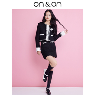 套装 ON＆ON 羊毛时尚 黑色撞色编制小香风假两件短款 安乃安25冬季