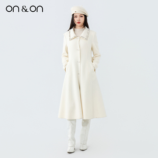 韩系风翻领重工钉珠系带收腰羊绒大衣 新款 ON＆ON 安乃安2025冬季