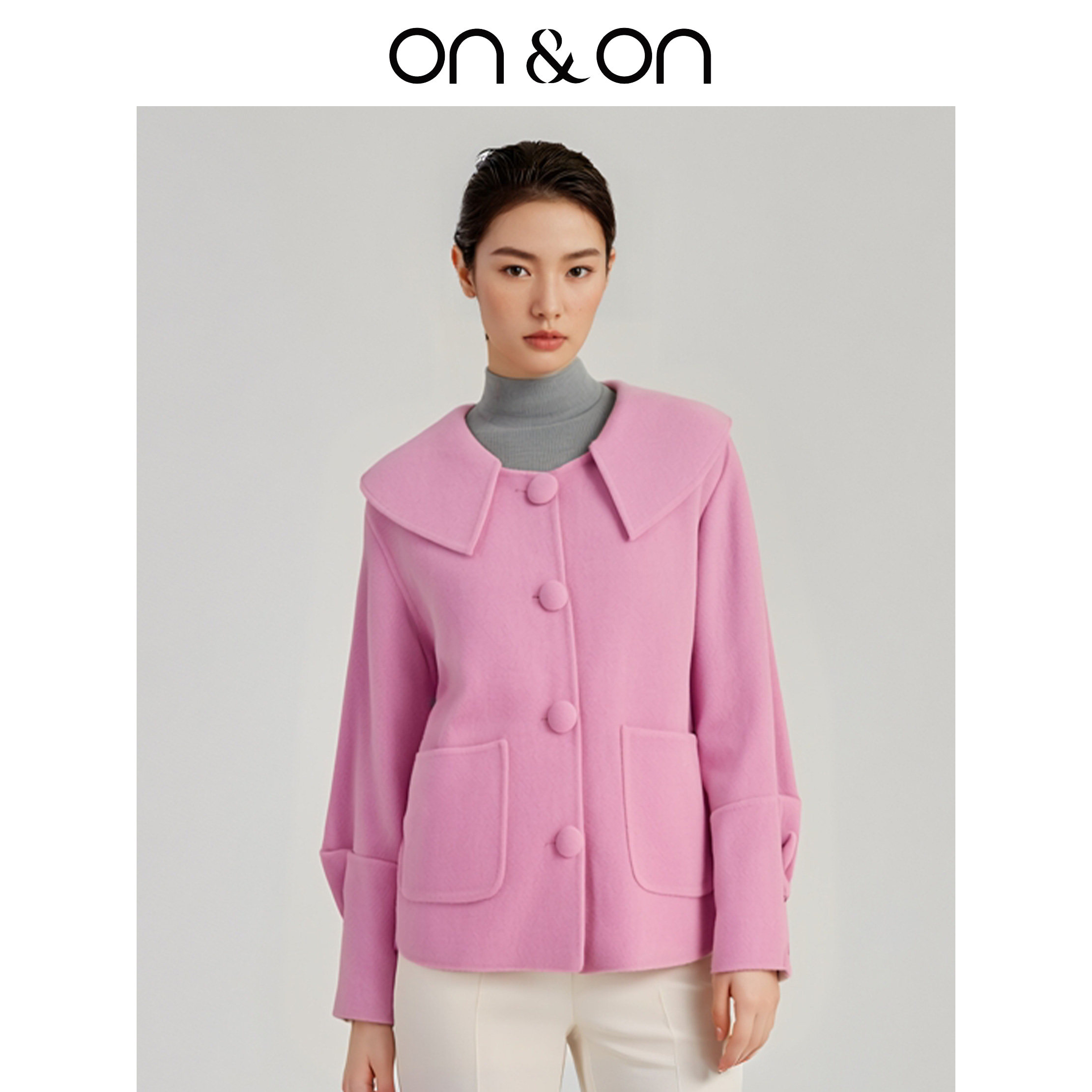 ON＆ON/安乃安冬季新款韩系娃娃领减龄甜美短款保暖双面毛呢外套