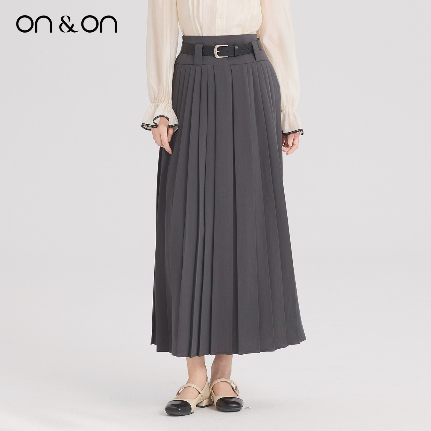 ON＆ON/安乃安2026春季新款韩系系带高腰时尚气质百搭压褶半