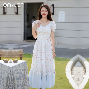 法式 新款 气质清新碎花减龄打揽收腰连衣裙 安乃安2025夏季 ON＆ON