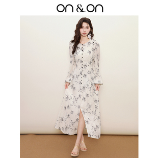 艺术印花优雅古典气质长款 ON＆ON 中式 新款 连衣裙 安乃安2025秋季