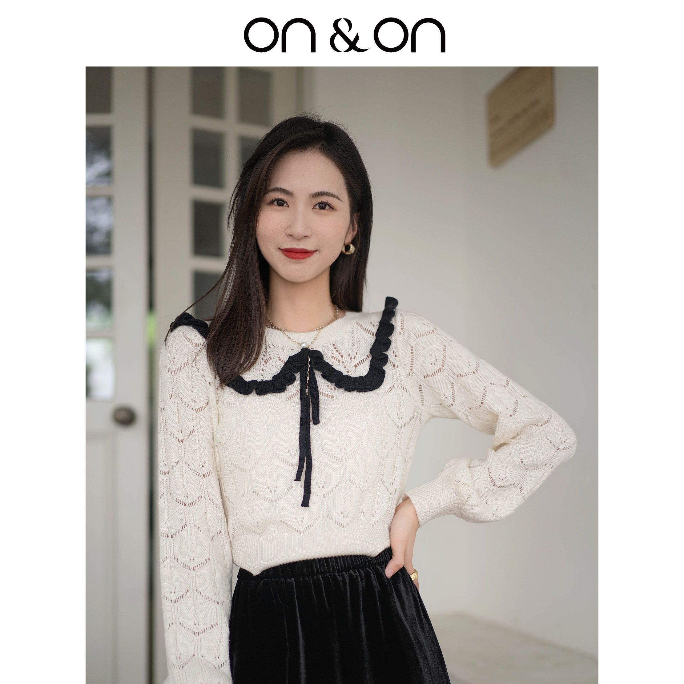ON＆ON/安乃安2026春季新款波西米亚镂空气质减龄撞色女士针