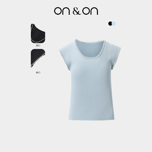 韩系手工钉珠竖条纹显瘦亲肤针织小衫 新款 安乃安2025夏季 ON＆ON