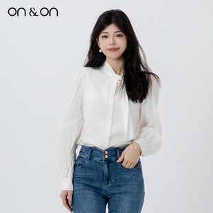 安乃安2025秋季 百搭纯色飘带衬衫 新款 轻奢时尚 上衣女 法式 ON＆ON